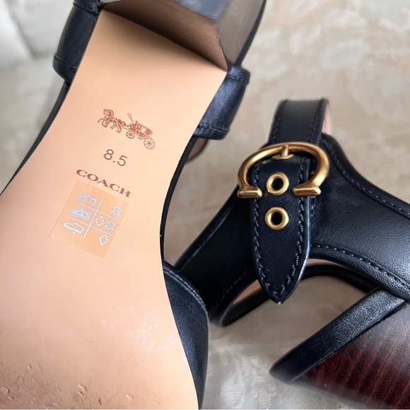 EUC Coach Black Leather Heels with Gold Buckle - Picture 16 of 16